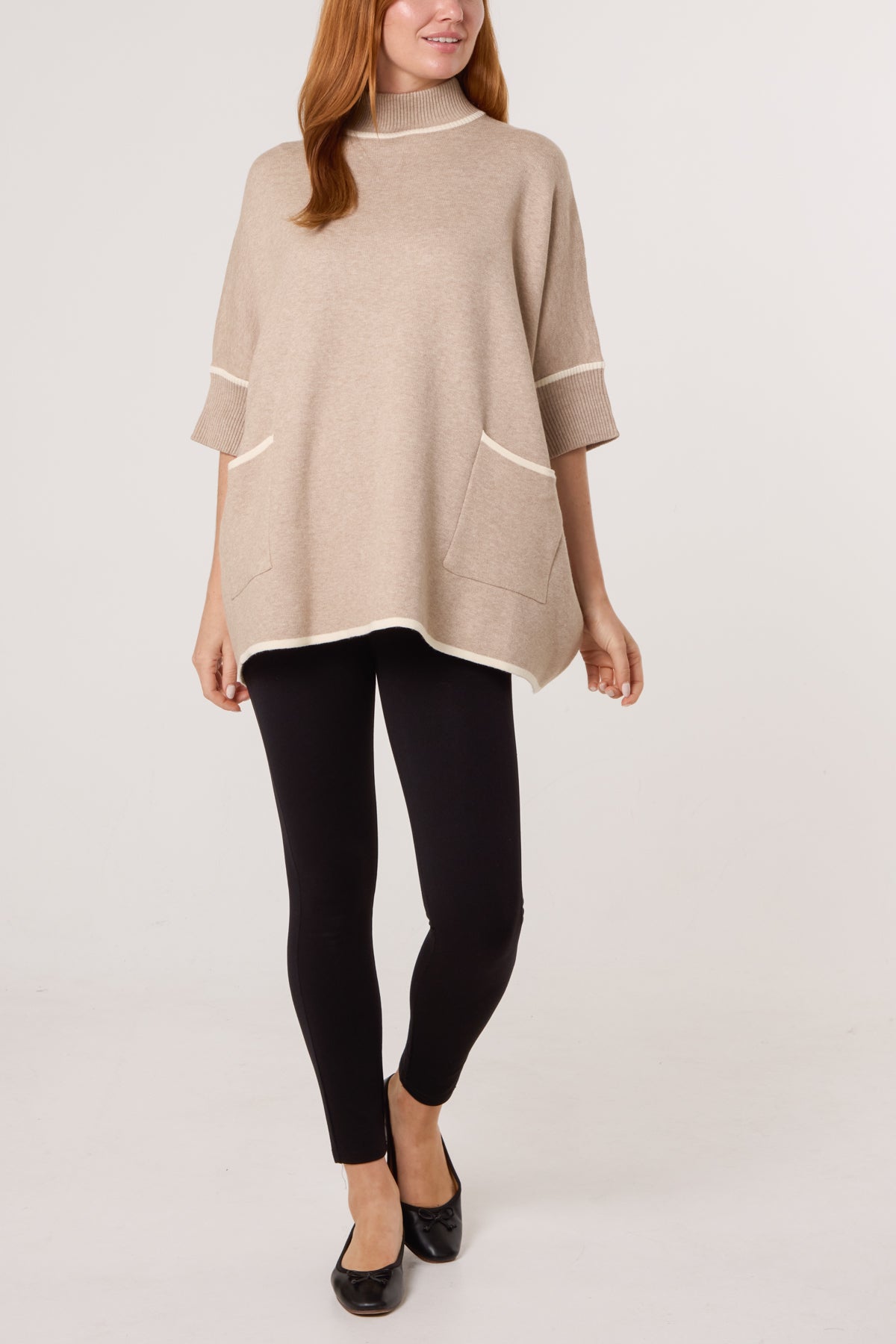 Contrast Hem High Neck Relaxed Jumper