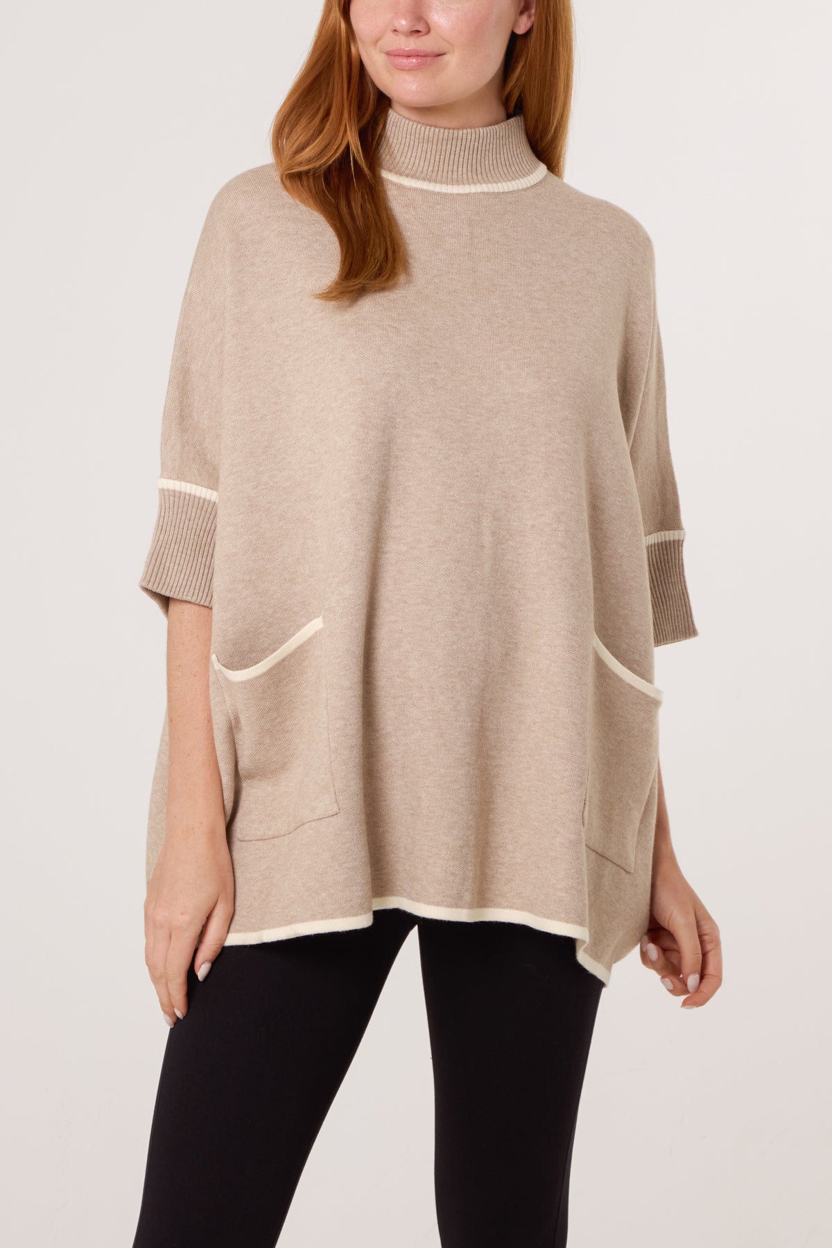 Contrast Hem High Neck Relaxed Jumper