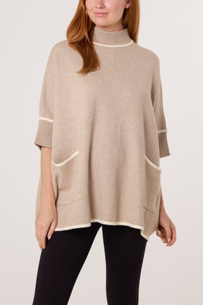 Contrast Hem High Neck Relaxed Jumper