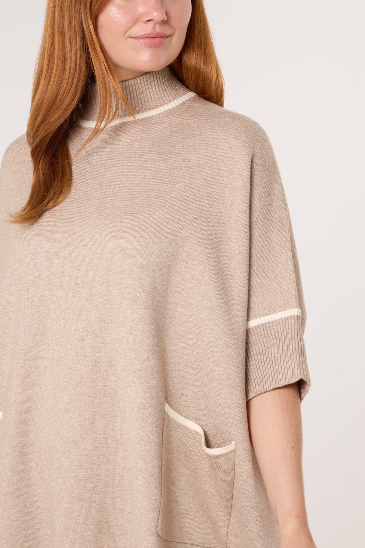 Contrast Hem High Neck Relaxed Jumper