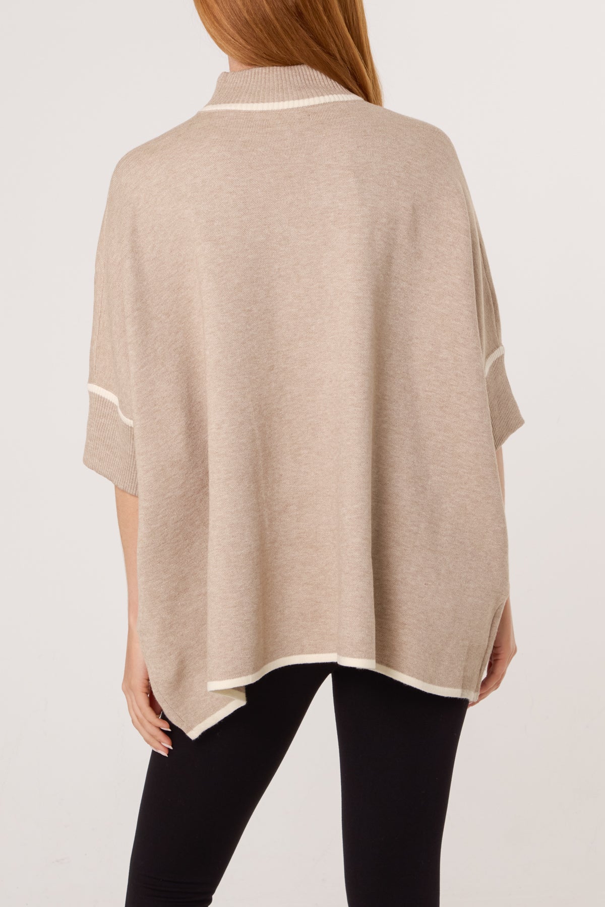 Contrast Hem High Neck Relaxed Jumper