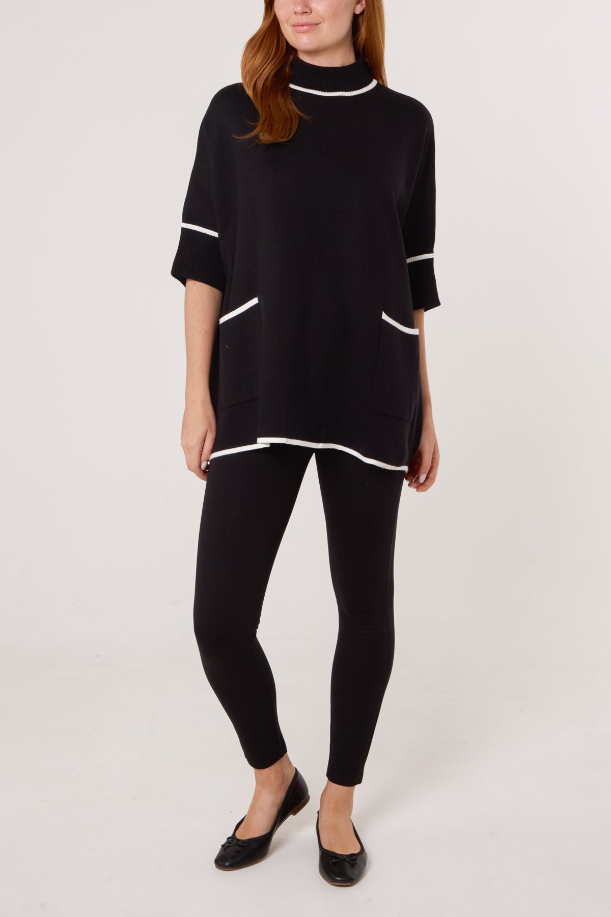 Contrast Hem High Neck Relaxed Jumper