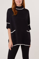 Contrast Hem High Neck Relaxed Jumper