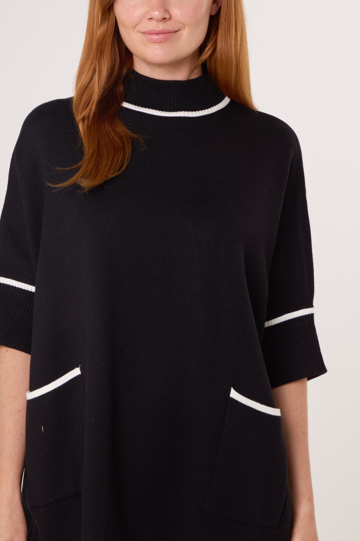 Contrast Hem High Neck Relaxed Jumper