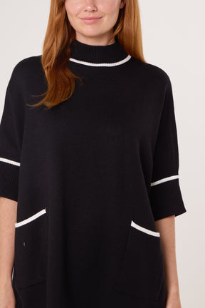 Contrast Hem High Neck Relaxed Jumper