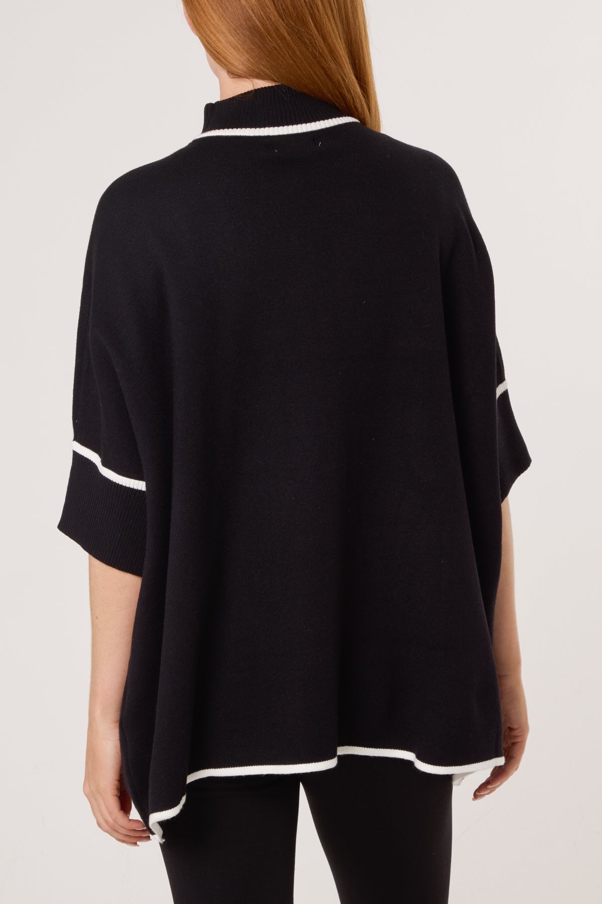 Contrast Hem High Neck Relaxed Jumper