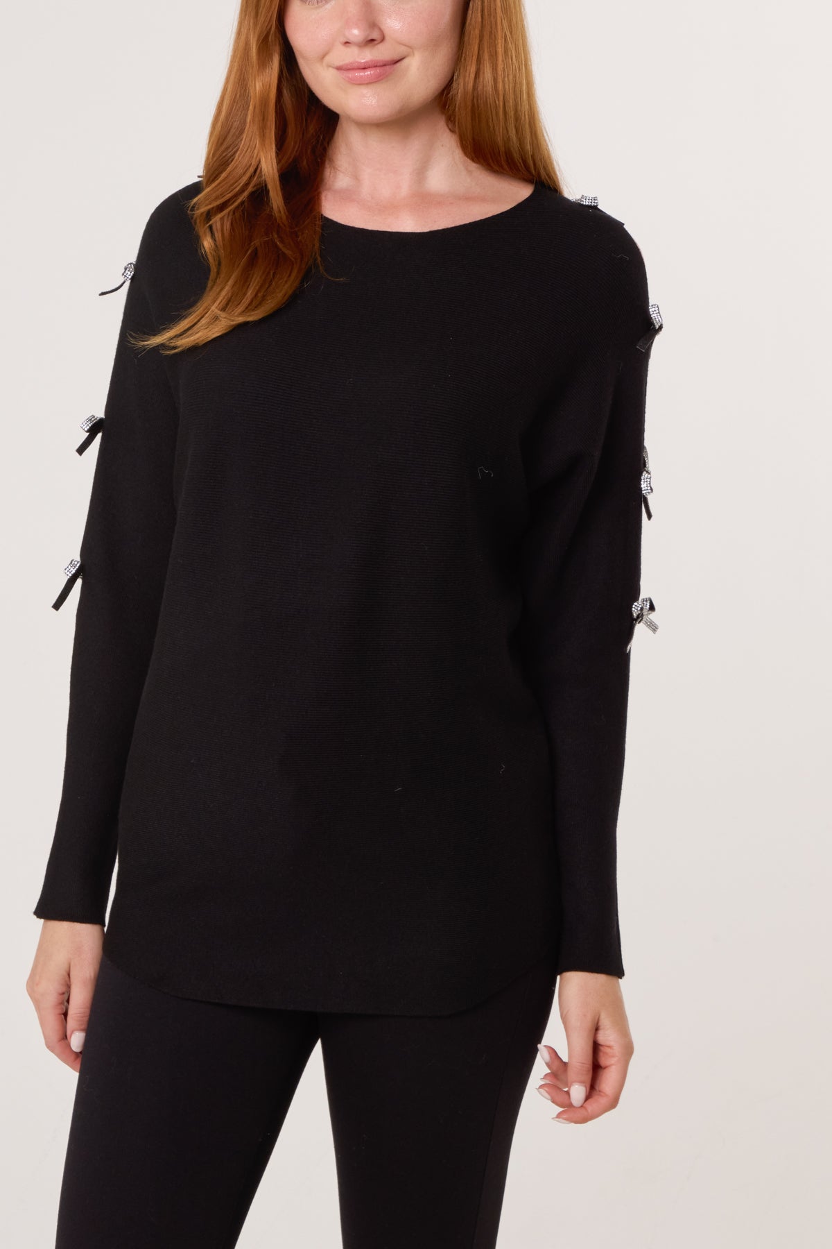 Diamante Bow Cut Out Sleeve Jumper