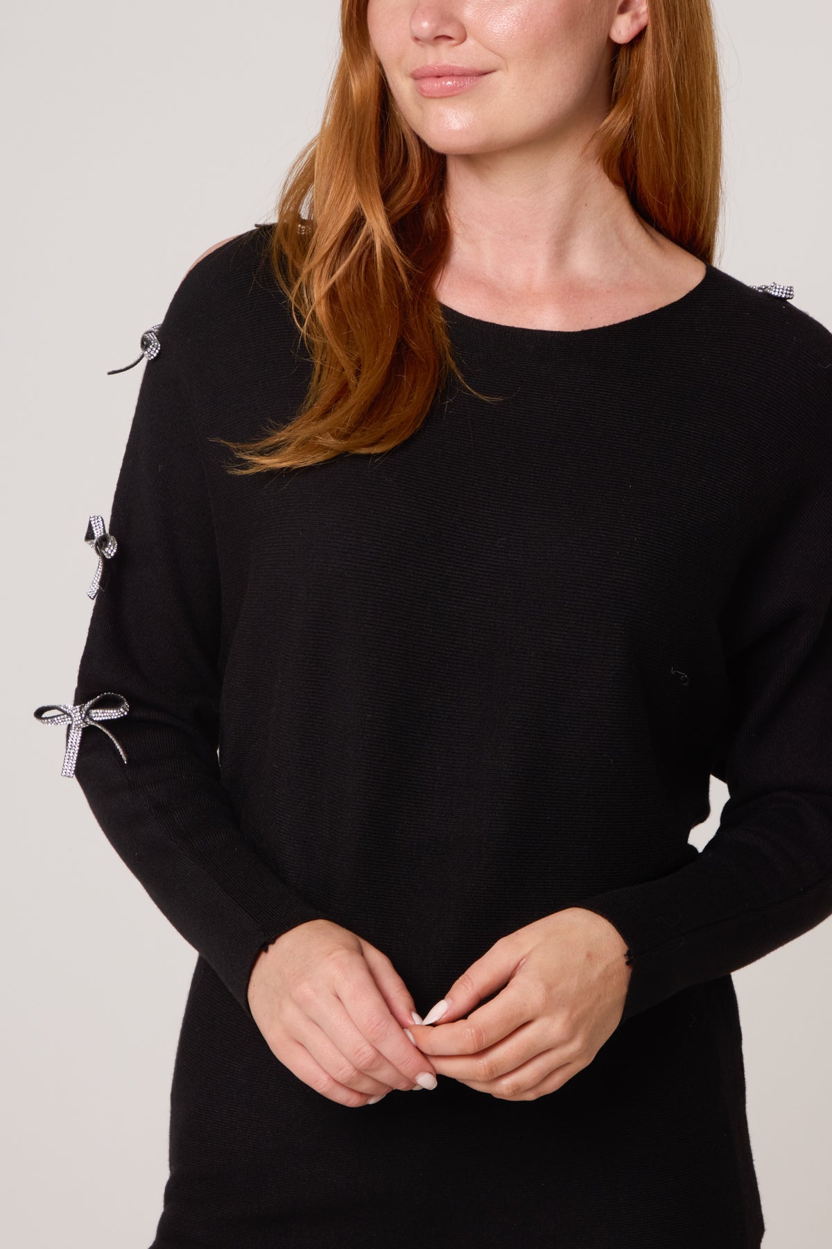 Diamante Bow Cut Out Sleeve Jumper