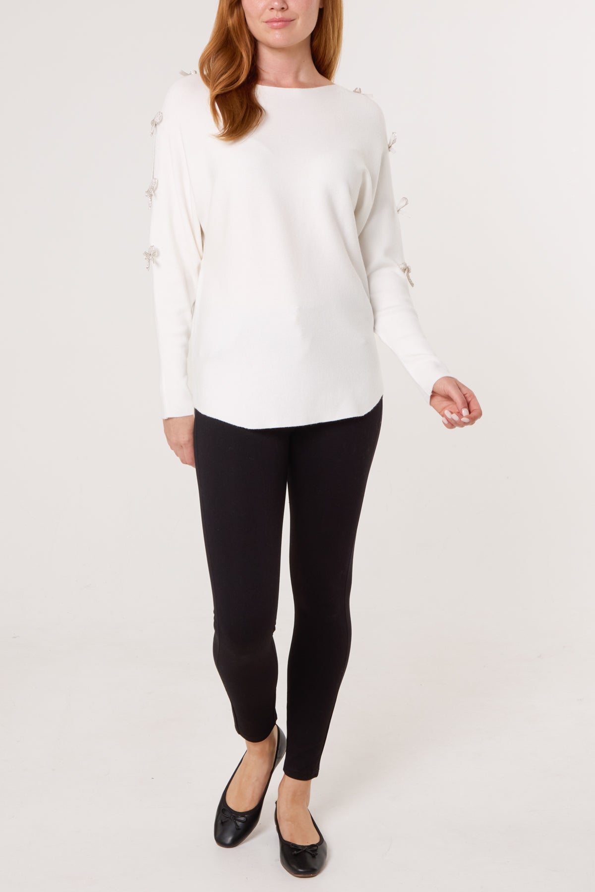 Diamante Bow Cut Out Sleeve Jumper