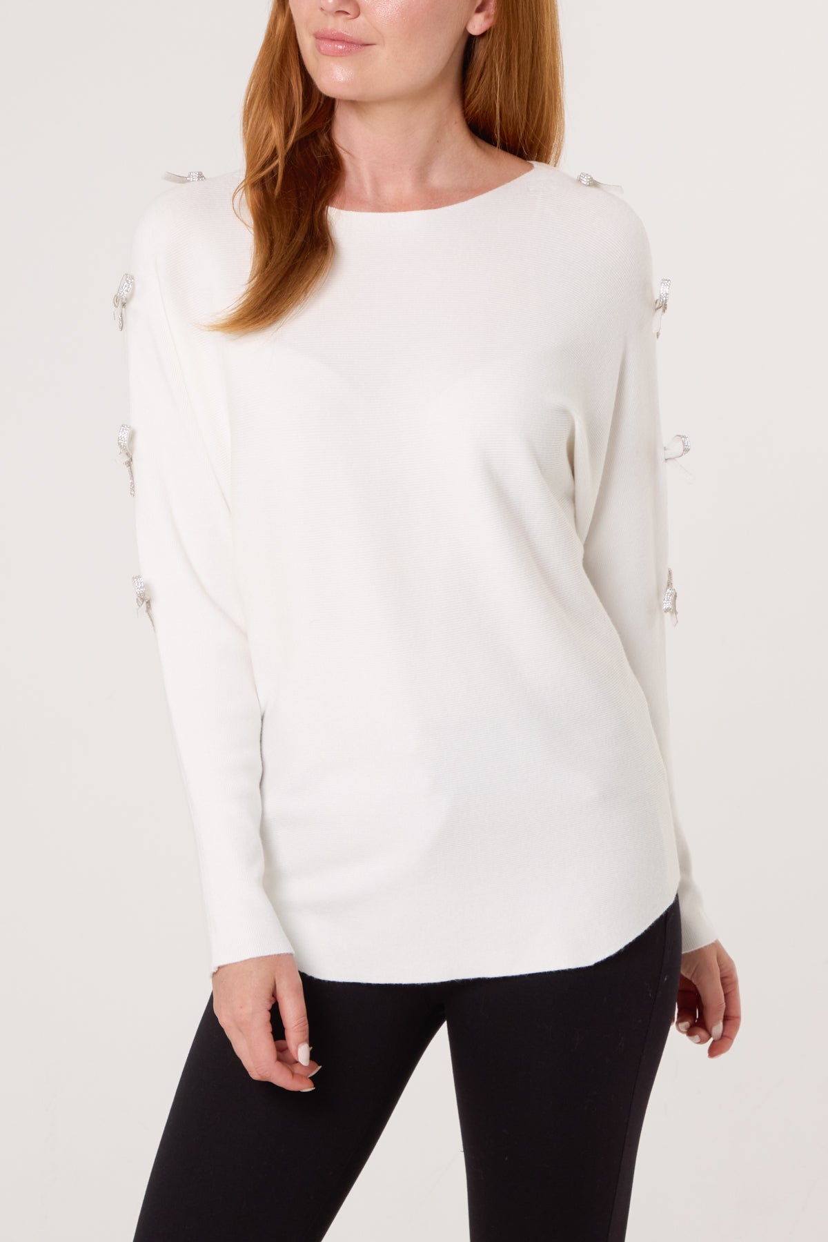 Diamante Bow Cut Out Sleeve Jumper