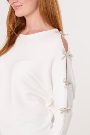 Diamante Bow Cut Out Sleeve Jumper