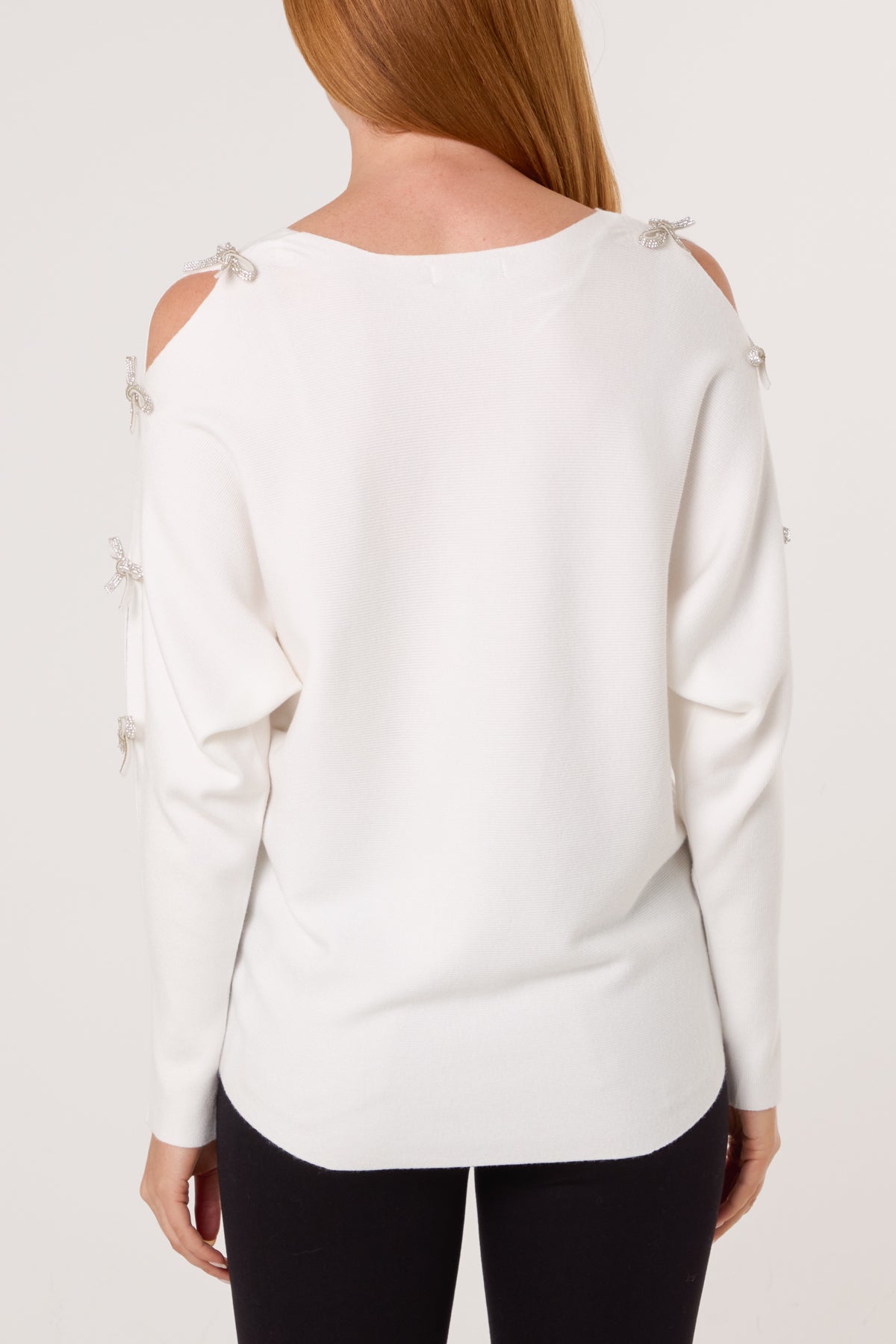 Diamante Bow Cut Out Sleeve Jumper