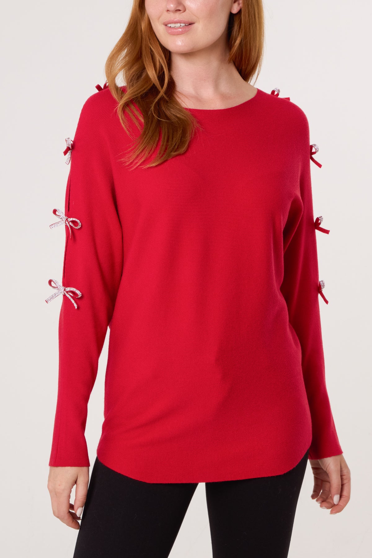 Diamante Bow Cut Out Sleeve Jumper