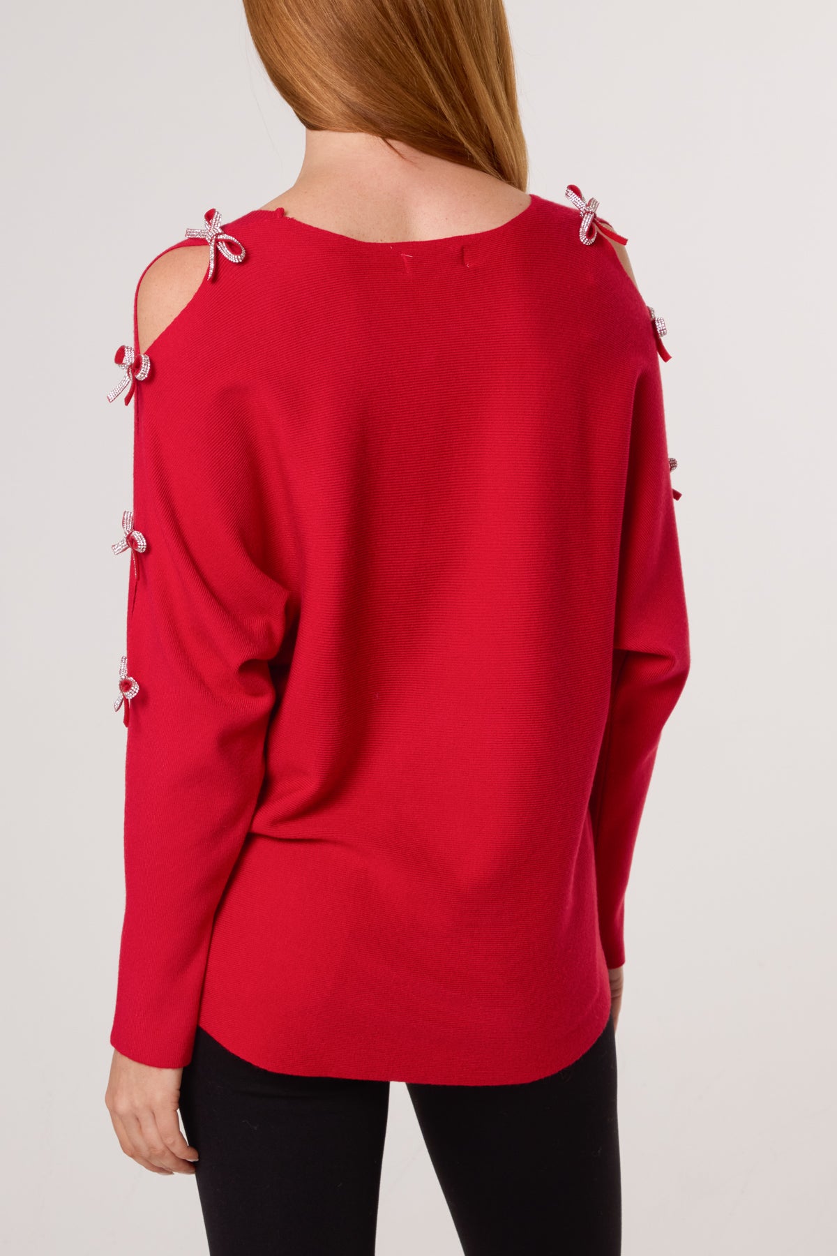 Diamante Bow Cut Out Sleeve Jumper
