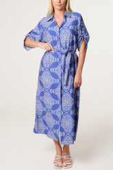 Aztec Print Tie Front Button Through Dress