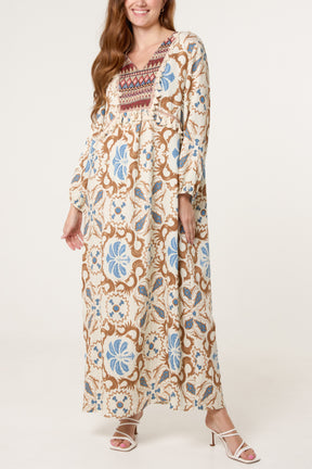 Floral Damask Print Tunic Dress