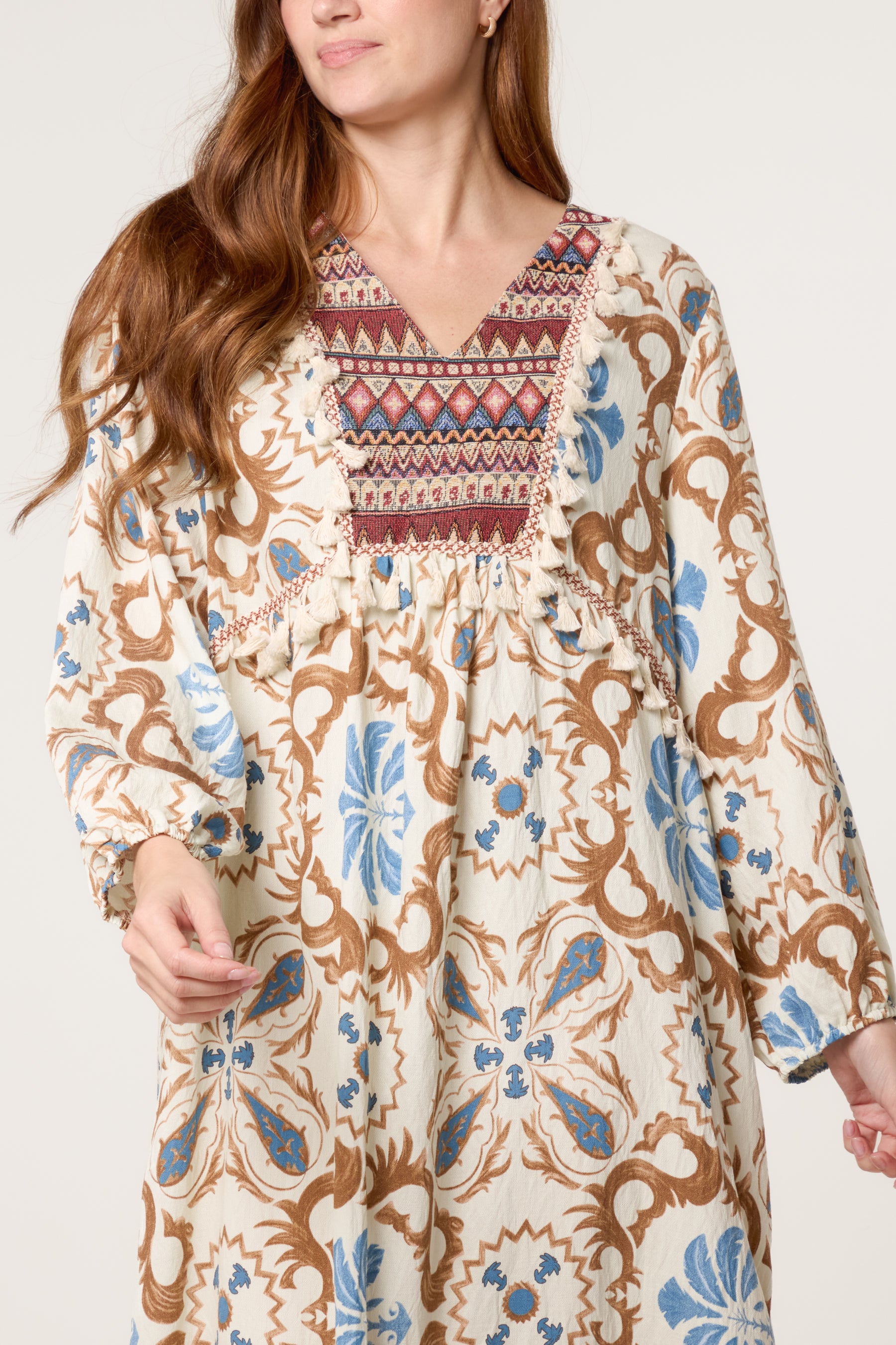 Floral Damask Print Tunic Dress