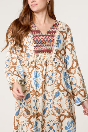 Floral Damask Print Tunic Dress