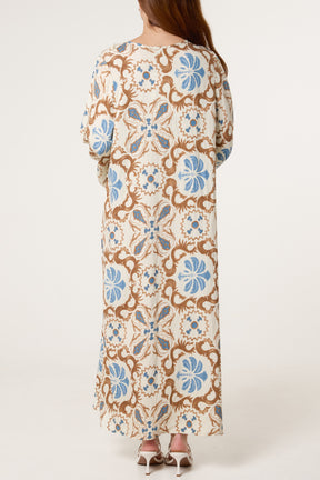 Floral Damask Print Tunic Dress