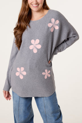 Fine Knit Flower Batwing Jumper