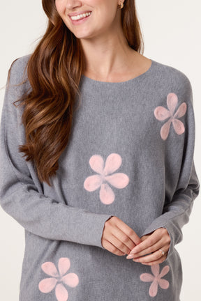 Fine Knit Flower Batwing Jumper
