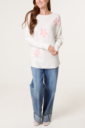 Fine Knit Flower Batwing Jumper