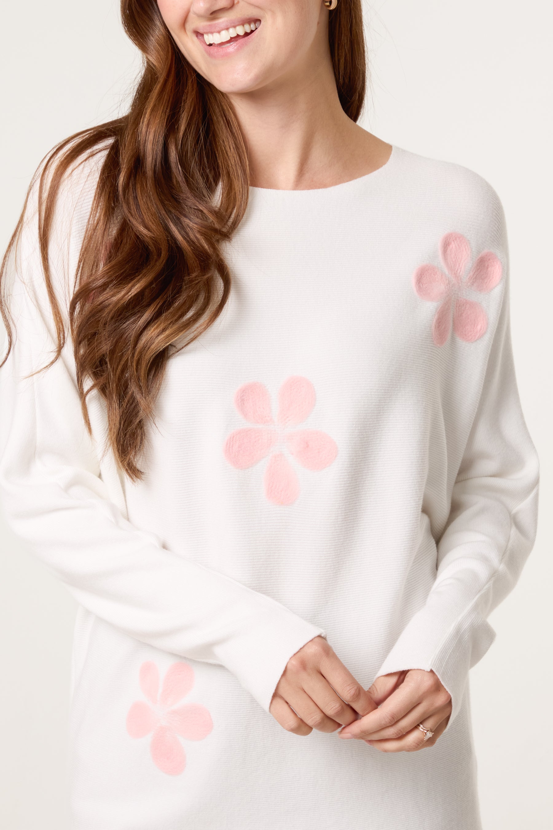 Fine Knit Flower Batwing Jumper