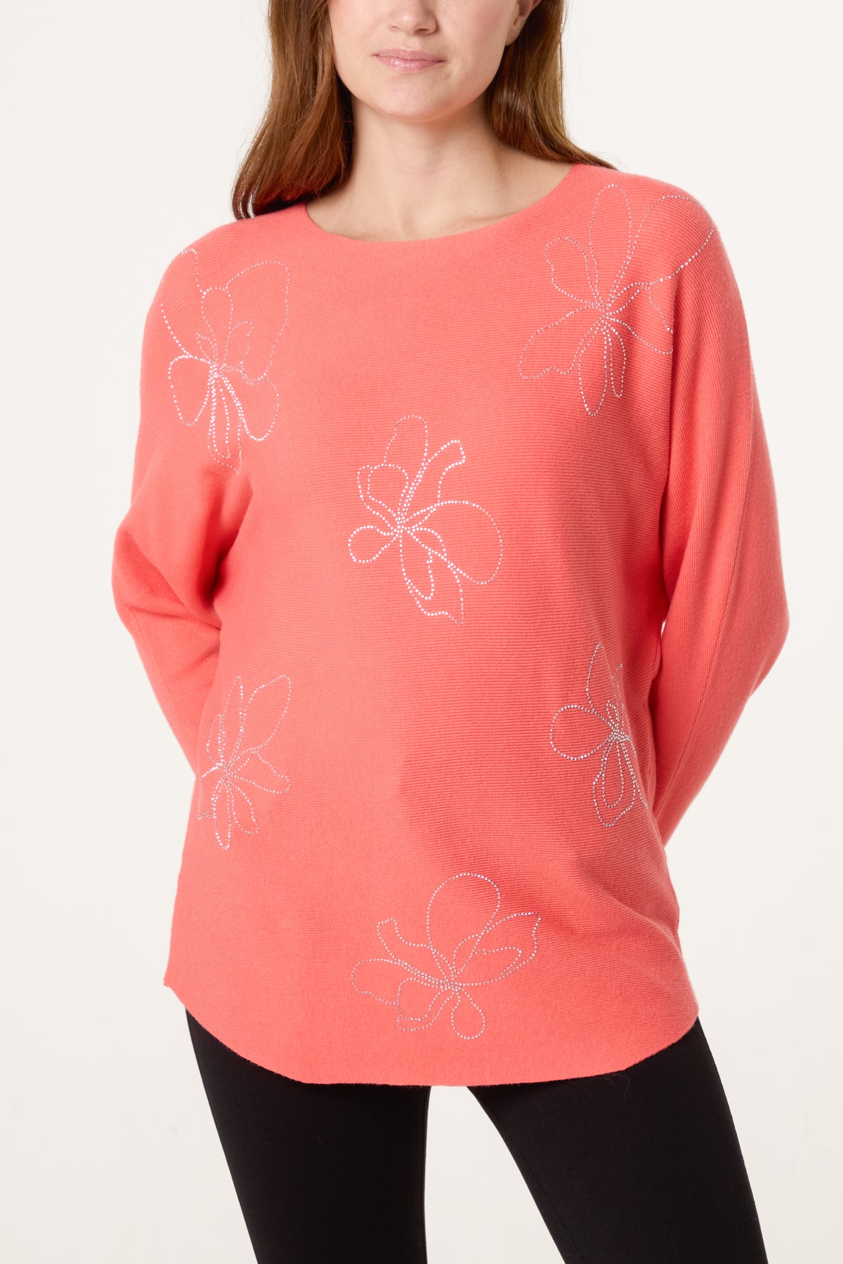 Abstract Embellished Flower Fine Knit Jumper