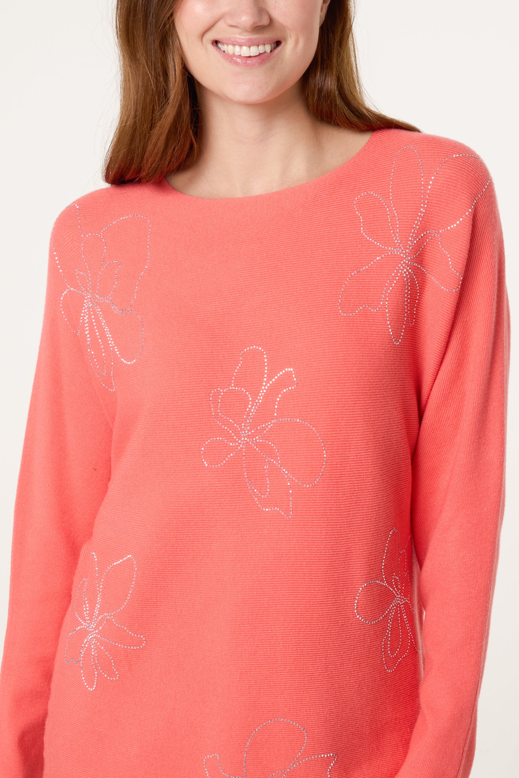 Abstract Embellished Flower Fine Knit Jumper