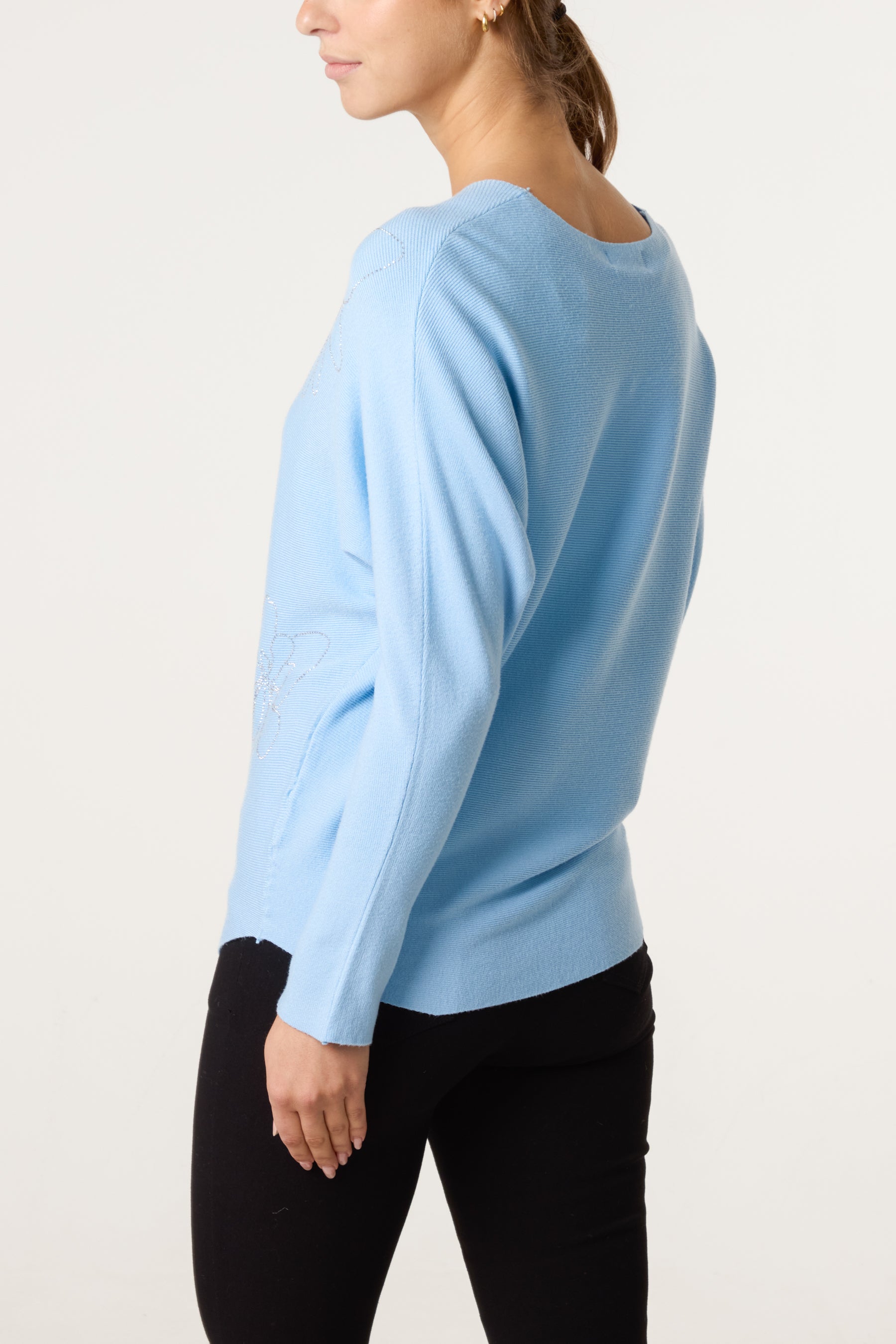 Abstract Embellished Flower Fine Knit Jumper