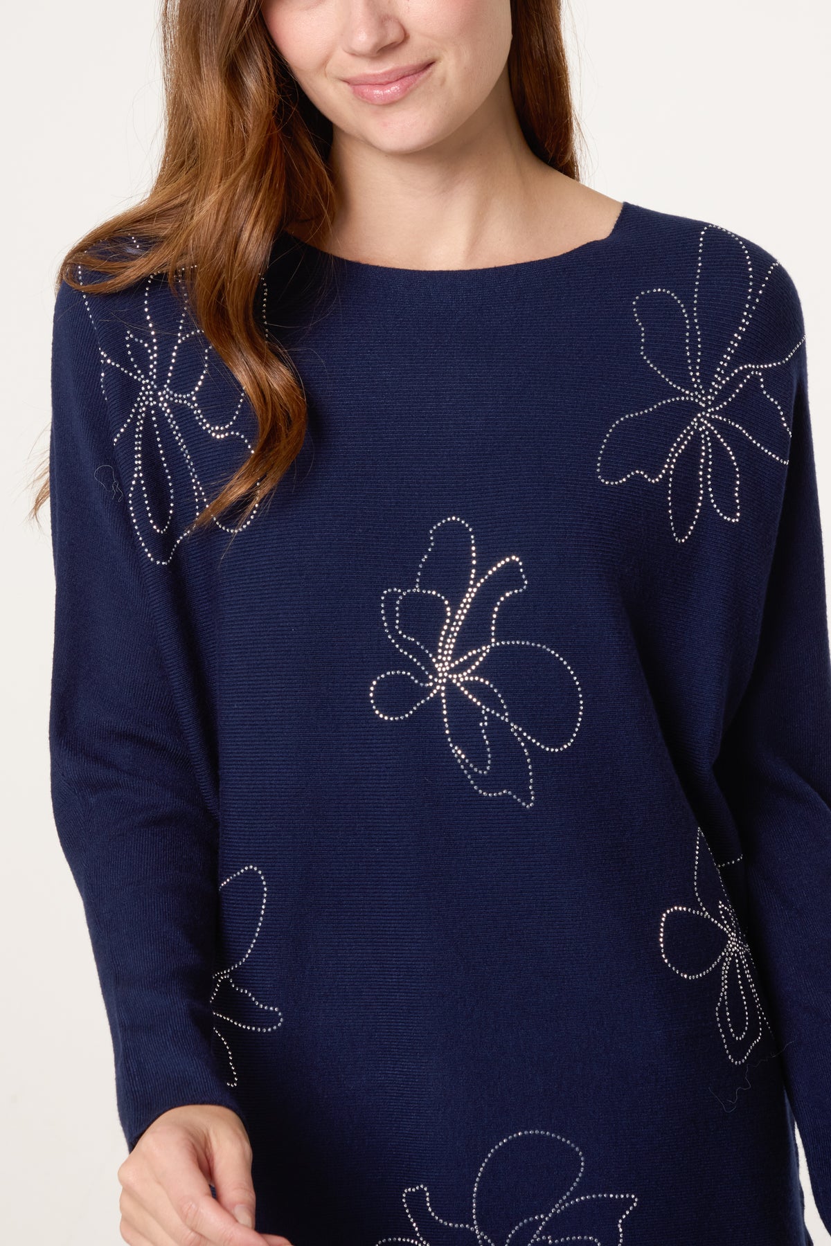Abstract Embellished Flower Fine Knit Jumper