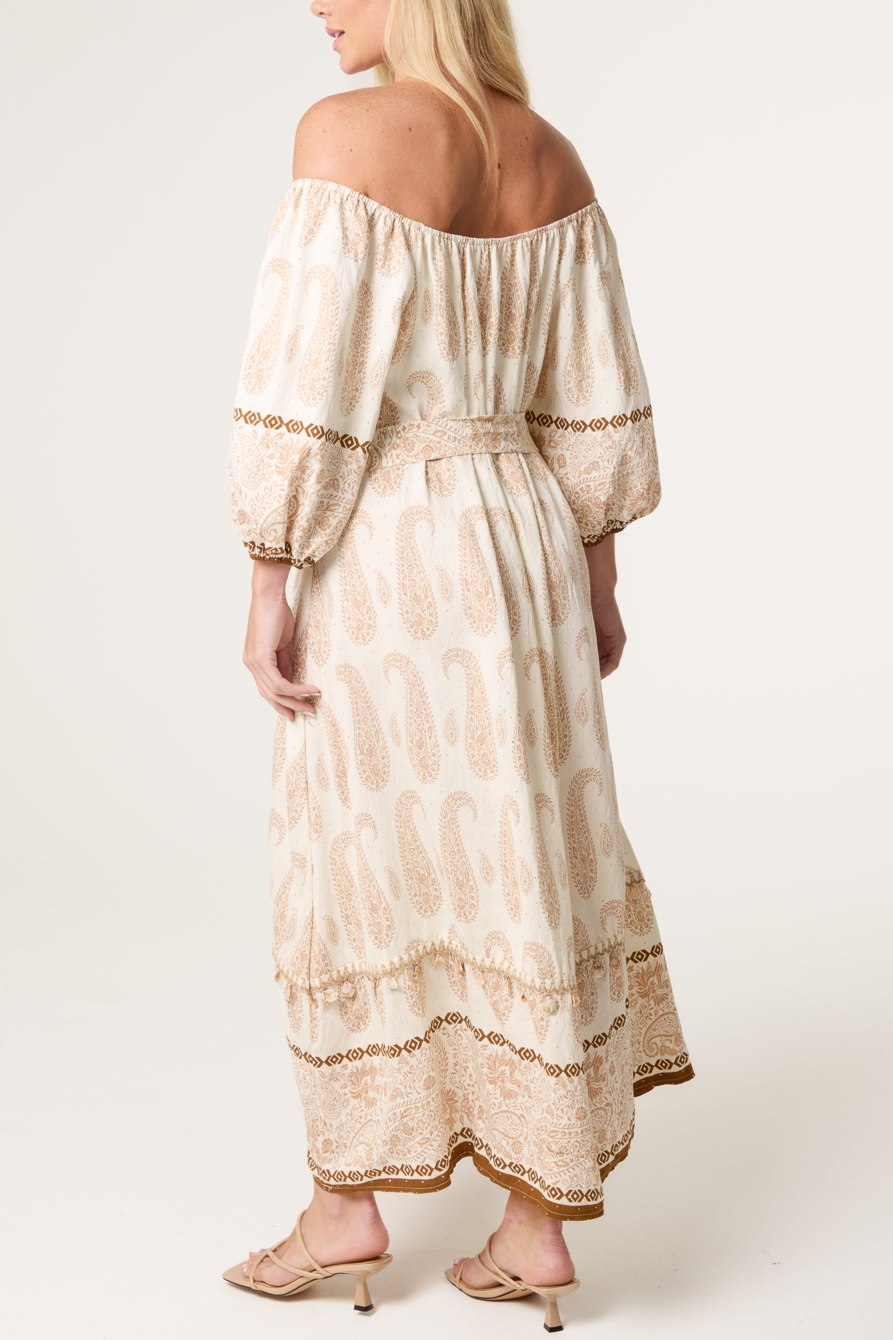 Paisley Pattern Bardot Belted Dress