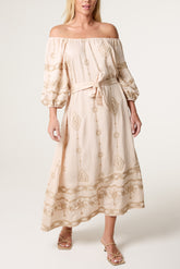 Geo & Floral Embroidered Bardot Dress