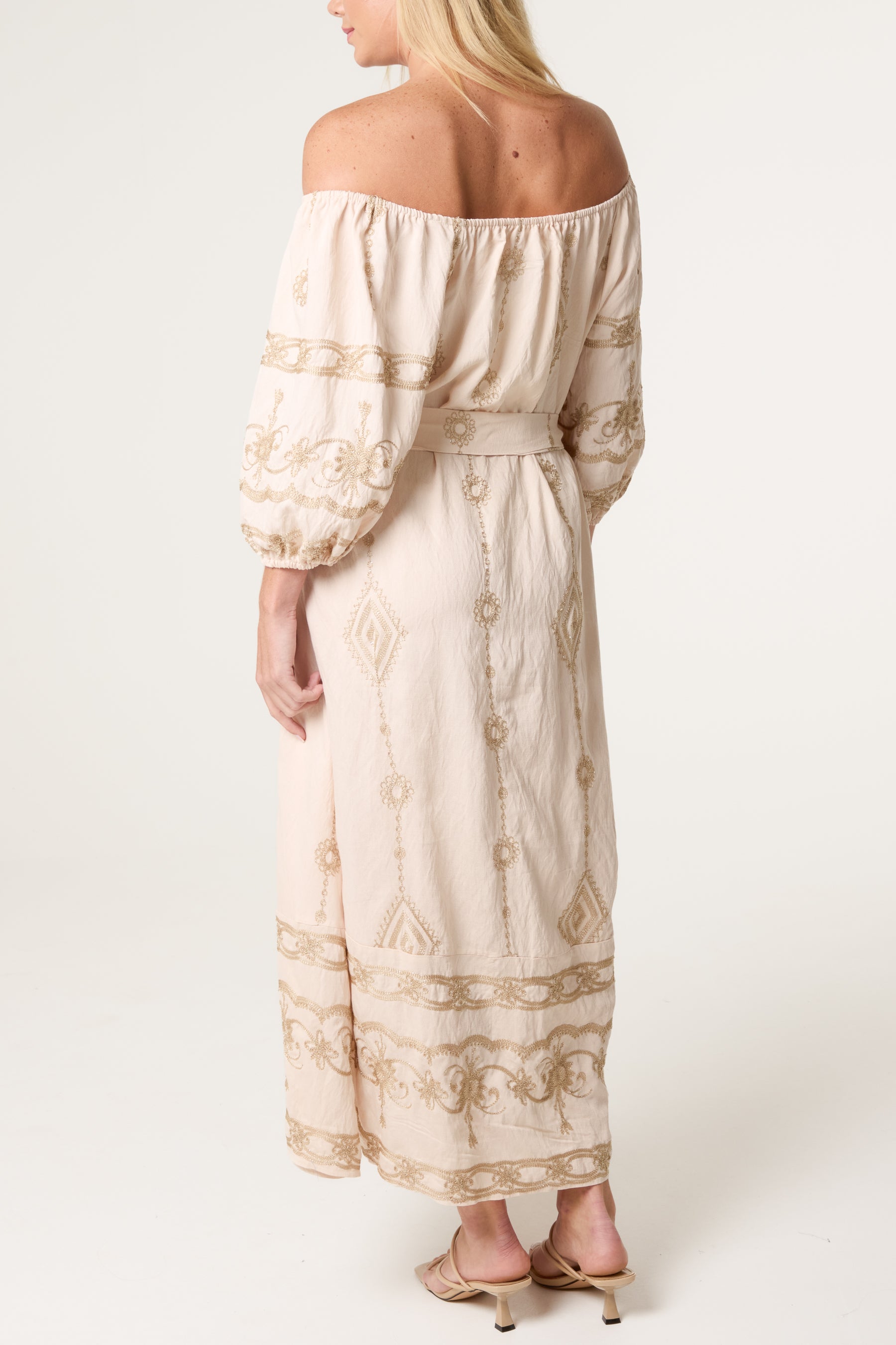 Geo & Floral Embroidered Bardot Dress