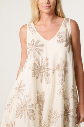 Floral Embroidery Cotton A-Line Dress