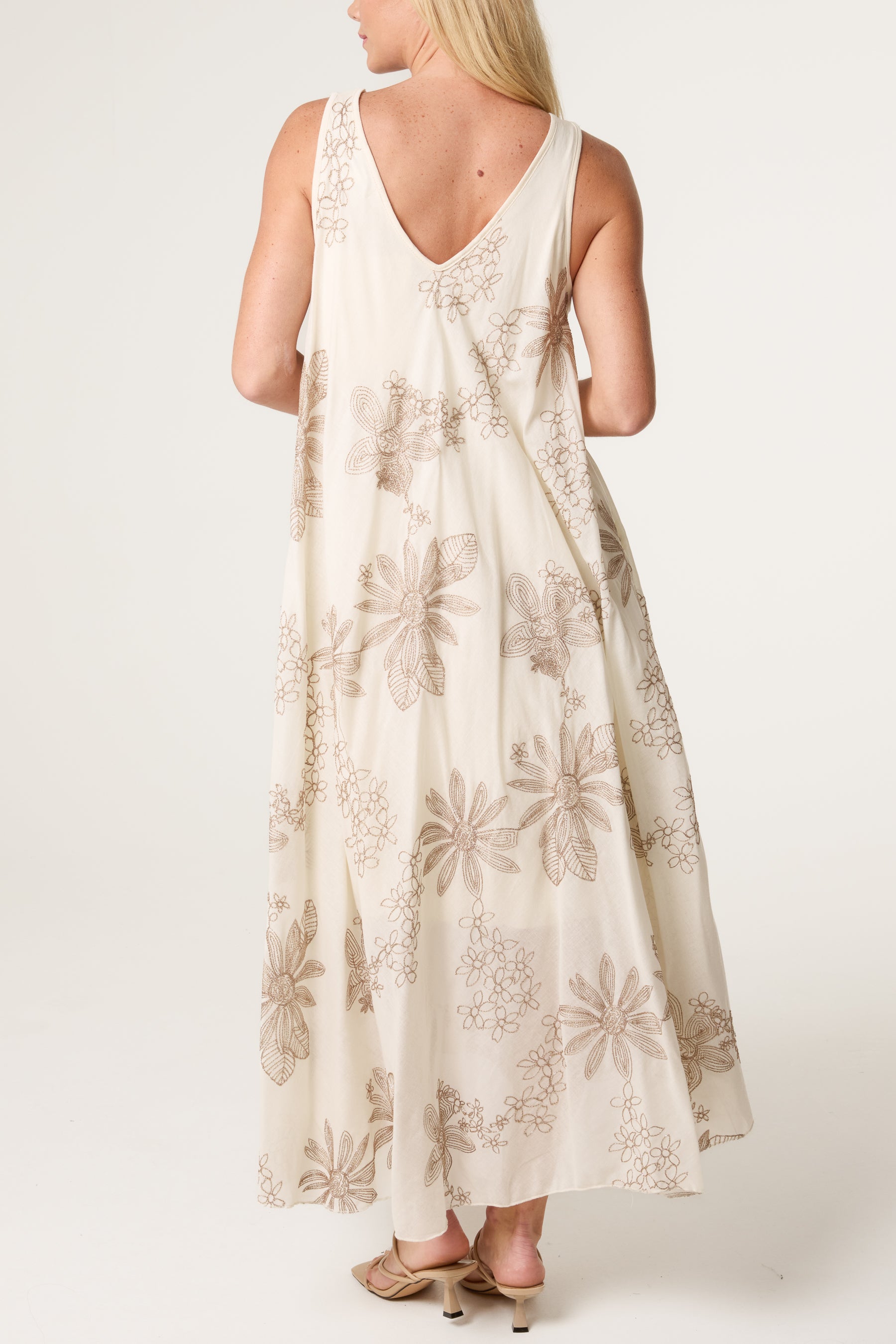 Floral Embroidery Cotton A-Line Dress