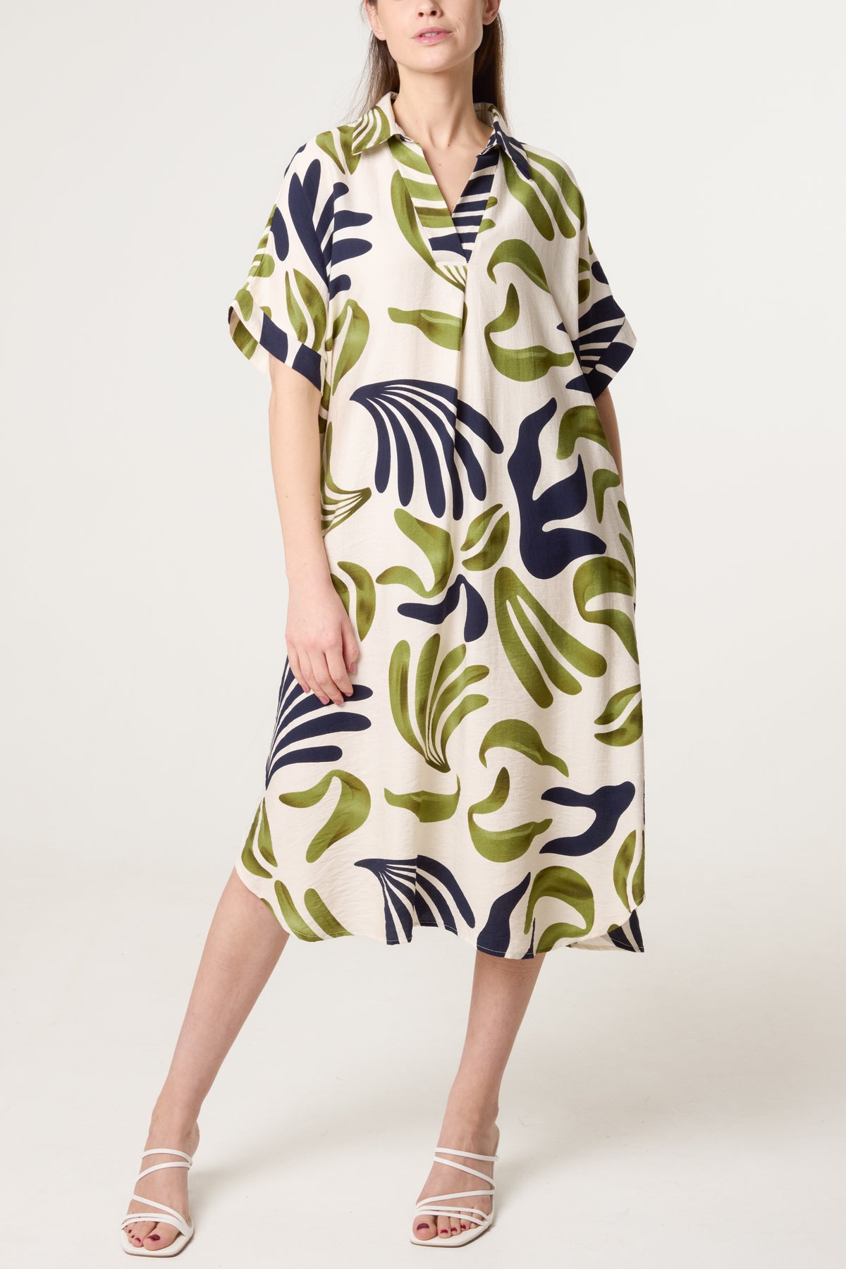 Monstera Leaf Print Tunic Dress