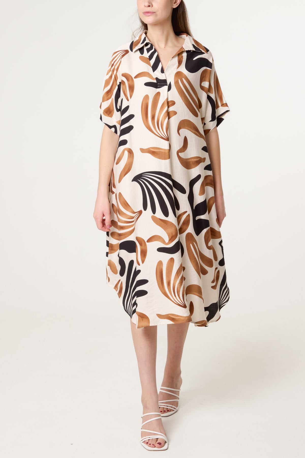 Monstera Leaf Print Tunic Dress