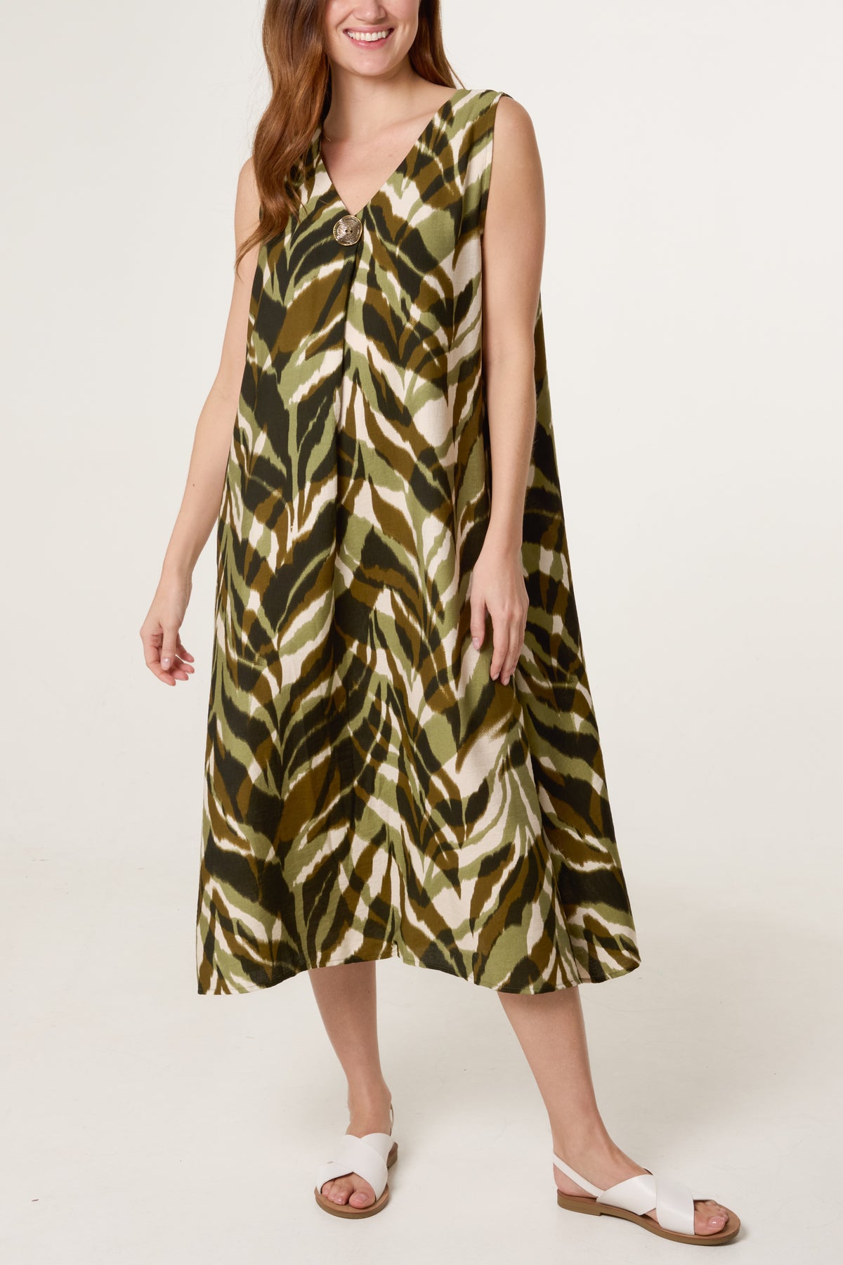 Abstract Leaf Print Tunic Dress