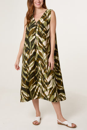 Abstract Leaf Print Tunic Dress