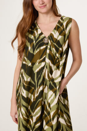 Abstract Leaf Print Tunic Dress