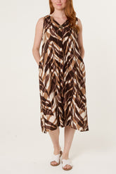 Abstract Leaf Print Tunic Dress