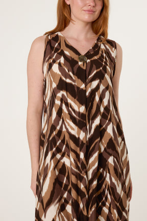 Abstract Leaf Print Tunic Dress