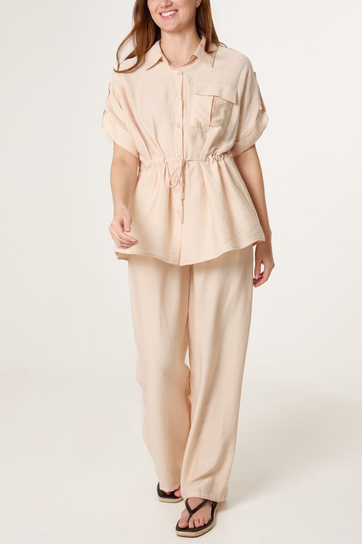 Cinched Short Sleeve Shirt & Trouser Co-Ord