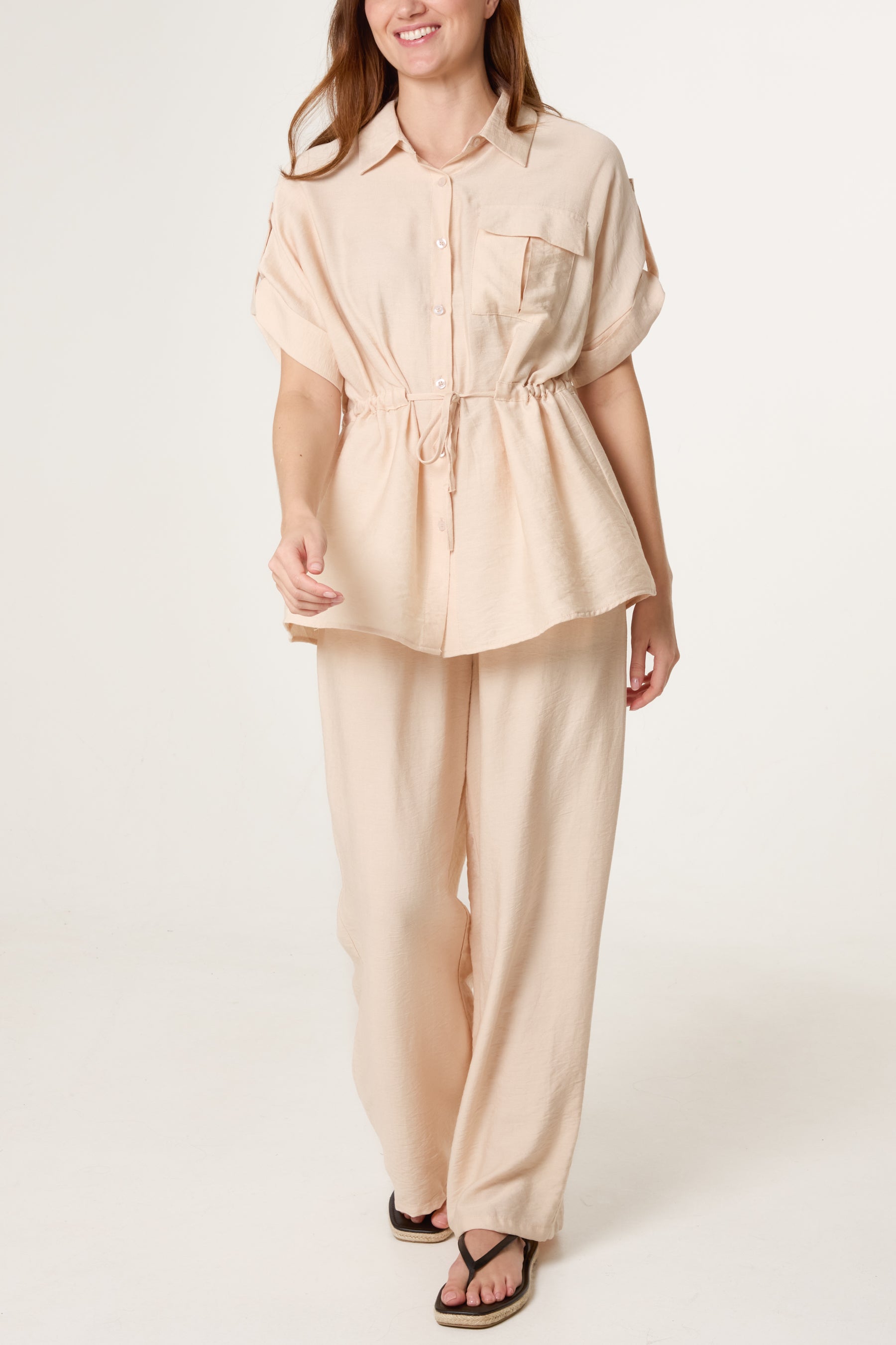 Cinched Short Sleeve Shirt & Trouser Co-Ord