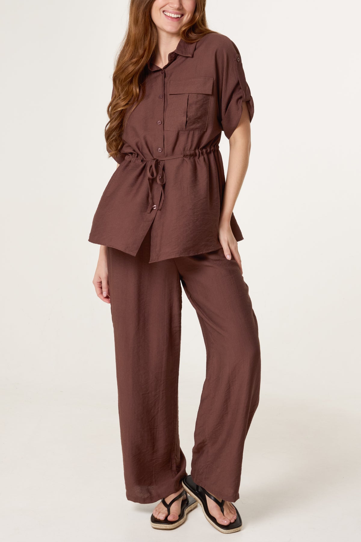 Cinched Short Sleeve Shirt & Trouser Co-Ord