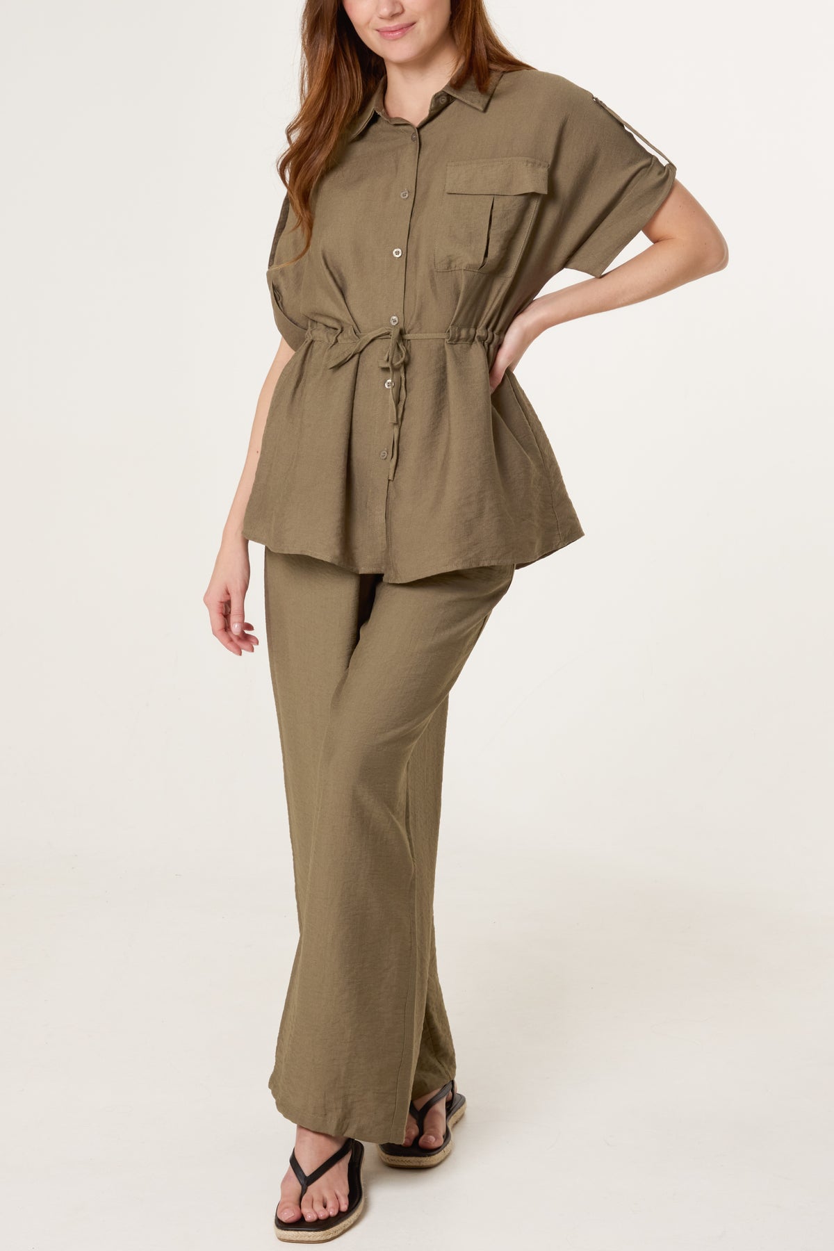 Cinched Short Sleeve Shirt & Trouser Co-Ord