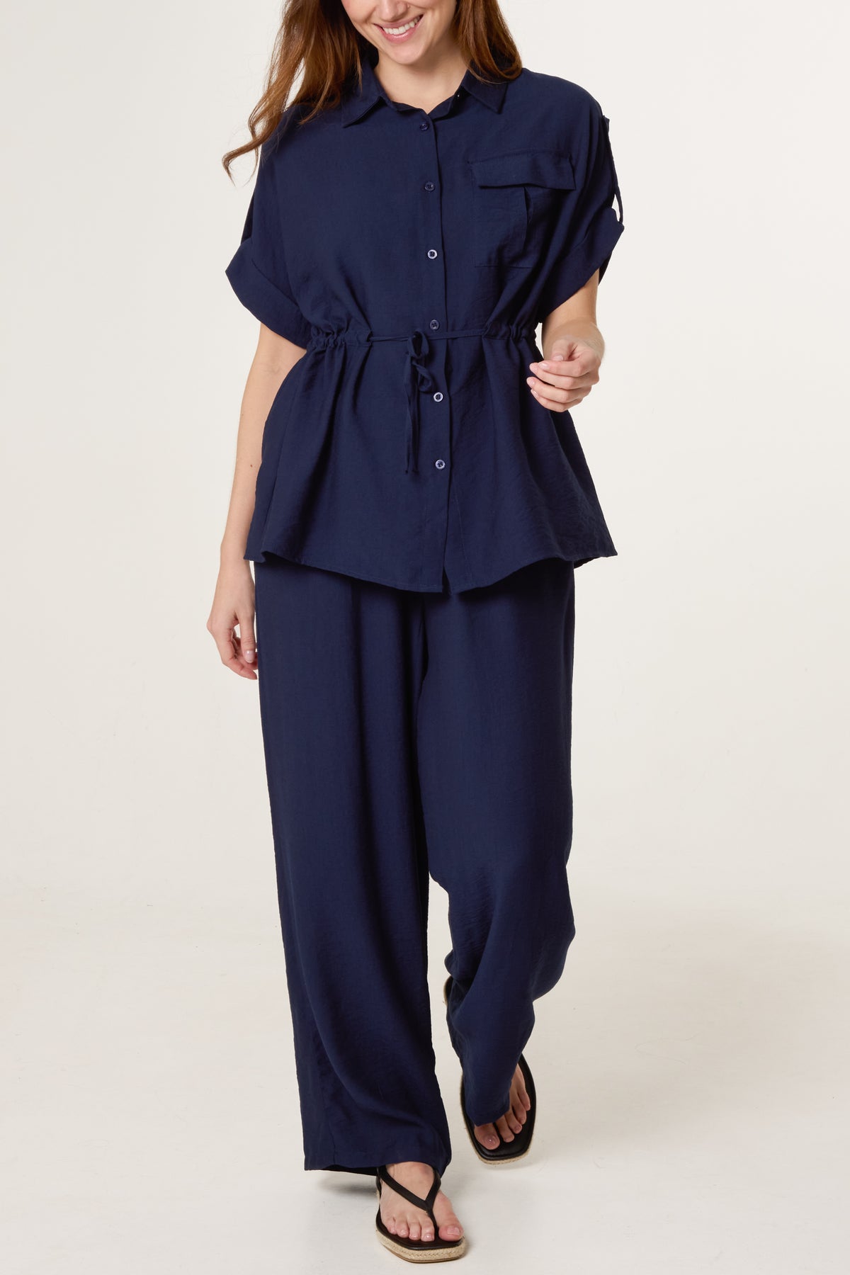 Cinched Short Sleeve Shirt & Trouser Co-Ord