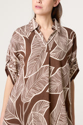 Leaf & Border Print Open Collar Dress