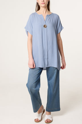 Short-Sleeve Button Tunic Top